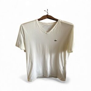 Lacoste Men's Size Large Short Sleeve White V Neck Casual Tee Preppy T-Shirt